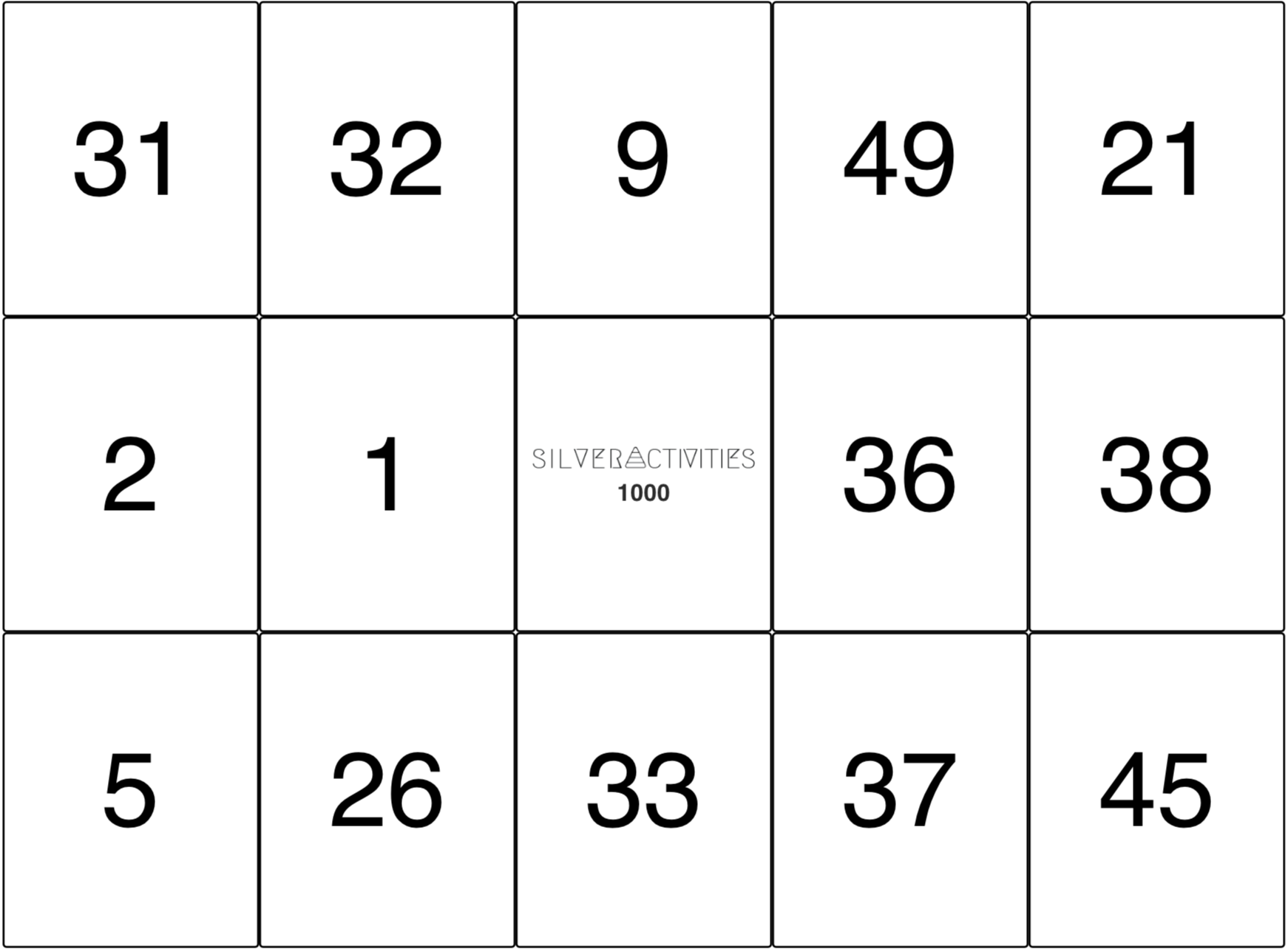 The Number Bingo card