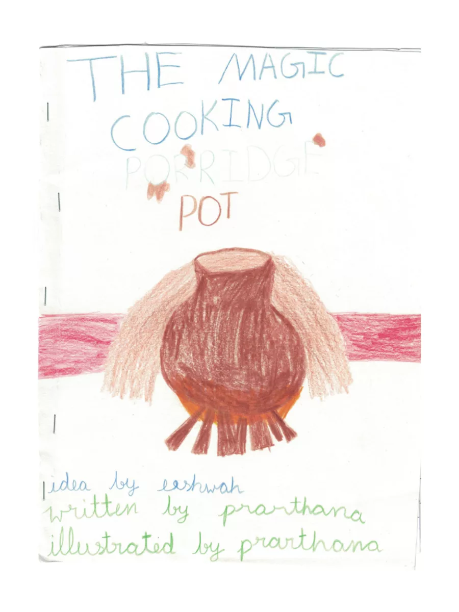 Hand-drawn cover of the story The Magic Cooking Porridge Pot