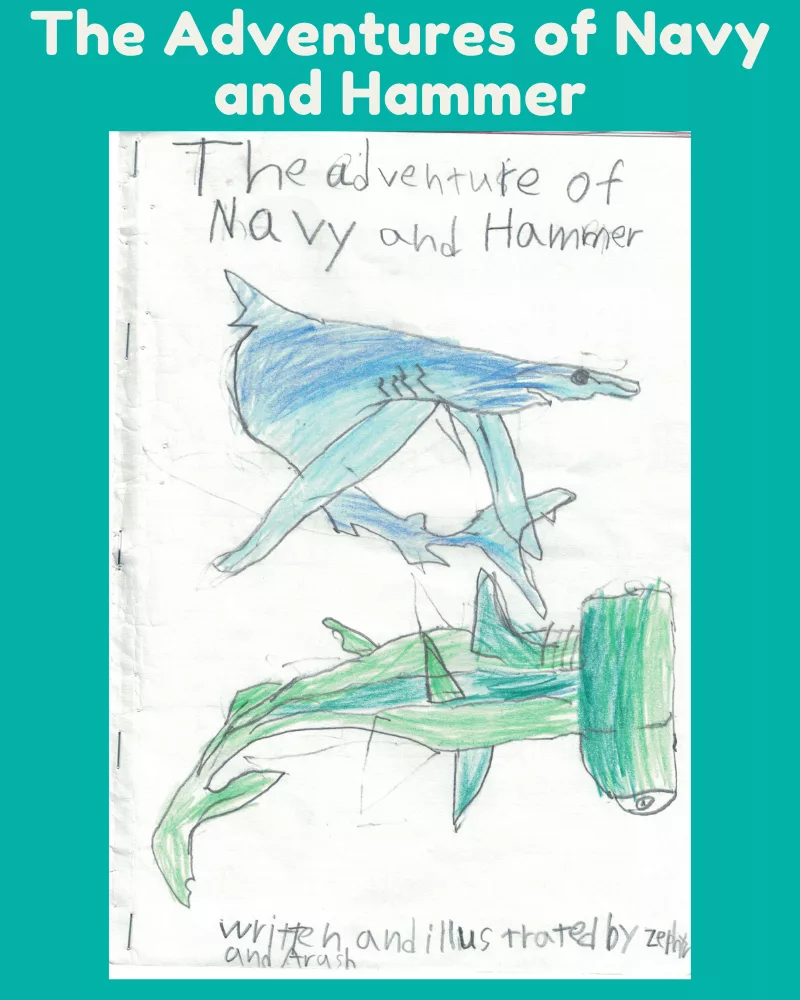Hand-drawn cover of the story The Adventures of Navy and Hammer